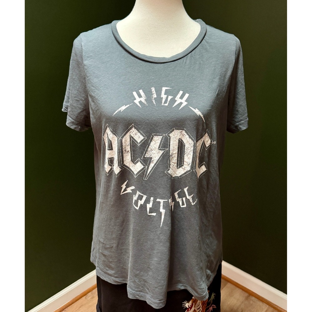 ACDC High Voltage 100% Cotton Grey Graphic T-Shirt Women's‎ Size L